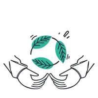 sinal ecológico de doodle desenhado à mão com vetor de ilustração de folha