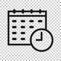 calendário com ícone de relógio em estilo simples. ilustração em vetor agenda em fundo branco isolado. agendar o conceito de negócio do planejador de tempo.
