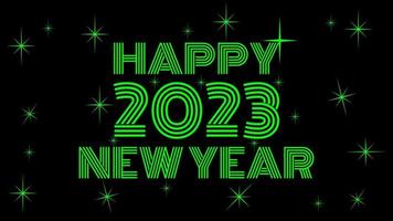 feliz ano novo 2023 texto verde luz verde brilhante com vetor de fundo preto