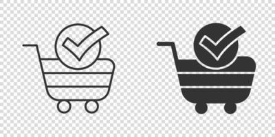 ícone de marca de seleção de carrinho de compras em estilo simples. compre ilustração vetorial de aprovação em fundo branco isolado. confirme o conceito de negócio. vetor
