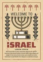 cartaz de viagem de israel com menorá, vetor