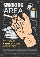 área para fumantes, cigarro na mão e isqueiro vetor