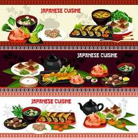 sushi japonês e pratos de carne asiática com legumes
