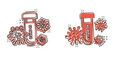 ícone de teste de coronavírus em estilo cômico. ilustração em vetor de desenho animado covid-19 em fundo isolado. conceito de negócio de sinal de efeito de respingo de diagnóstico médico.