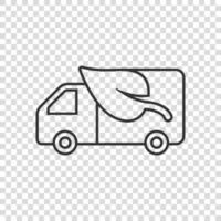 ícone de caminhão ecológico em estilo simples. ilustração em vetor transporte ecologia em fundo branco isolado. conceito de negócio de sinal de van e folha.