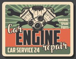 cartaz vintage de vetor de serviço de reparo de motor de carro