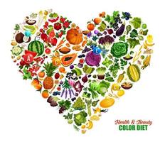 coração de dieta colorida, nutrição alimentar saudável vetor