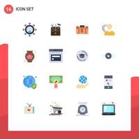 conjunto de cores planas de interface móvel de 16 pictogramas de mala de segurança de negócios de funcionário pessoal pacote editável de elementos de design de vetores criativos