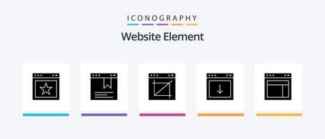 pacote de ícones do glifo 5 do elemento do site, incluindo design. elemento. colheita. baixa. aplicativo. design de ícones criativos vetor