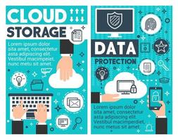 cartazes de tecnologia da informação de armazenamento em nuvem vetor