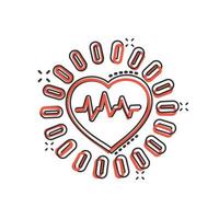 ícone de pressão arterial em estilo cômico. ilustração em vetor cartoon monitor de batimentos cardíacos em fundo isolado. conceito de negócio de sinal de efeito de respingo de diagnóstico de pulso.