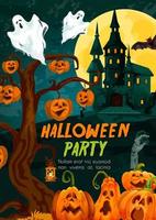 abóbora de halloween e banner de saudação de casa fantasma vetor