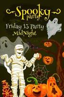 cartaz de festa de noite de halloween com monstros assustadores vetor