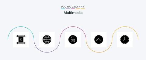 pacote de ícones multimídia glyph 5 incluindo mídia p. relógio. meios de comunicação. multimídia. meios de comunicação vetor