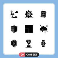 9 sinais de glifos sólidos universais símbolos de escudo de visão passpoet proteção de segurança elementos de design de vetores editáveis