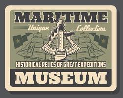 cartaz do museu marítimo com ferramentas de navegação vetor