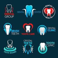 clínica odontológica ou símbolos de escritório de dentista com dente vetor