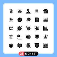 grupo de símbolos de ícones universais de 25 glifos sólidos modernos de documentos, máscara de dados, pinos, elementos de design de vetores editáveis