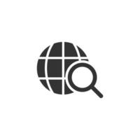 ícone de pesquisa do globo em estilo simples. ilustração em vetor rede navegação em fundo branco isolado. conceito de negócio de lupa de geografia global.
