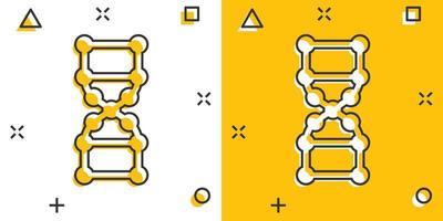 ícone da molécula de DNA em estilo cômico. ilustração em vetor átomo dos desenhos animados no fundo branco isolado. conceito de negócio de sinal de efeito de respingo espiral molecular.