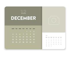 vetor de modelo de calendário mensal de 2023 de negócios mínimos criativos. mesa, calendário de parede para impressão, calendário digital ou planner. semana começa na segunda-feira. design de layout de calendário anual moderno simples. dezembro