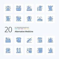 20 pacotes de ícones de cor azul de medicina alternativa, como iluminação, saúde, saúde, dieta, saúde vetor