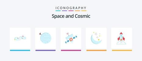 pacote de ícones do espaço plano 5, incluindo estrela. lua. quadrado. sinal. radar. design de ícones criativos vetor