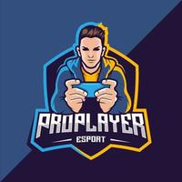 design de logotipo de jogo de esports de jogador profissional vetor