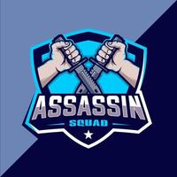 design do logotipo do mascote assassin esport vetor