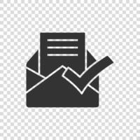 envelope com ícone de documento confirmado em estilo simples. verifique a ilustração vetorial no fundo branco isolado. receber o conceito de negócio. vetor