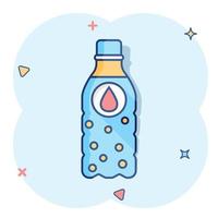 ícone de garrafa de água em estilo cômico. pictograma de ilustração de desenho vetorial de garrafa de refrigerante de plástico. efeito de respingo de conceito de negócio de água líquida. vetor