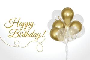 ouro realista e balões transparentes fundo de feliz aniversário vetor