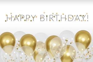 ouro realista e balões 3d transparentes fundo capa de feliz aniversário vetor