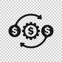 ícone de otimização de dinheiro em estilo simples. engrenagem ilustração vetorial eficaz no fundo branco isolado. conceito de negócio de processo financeiro. vetor