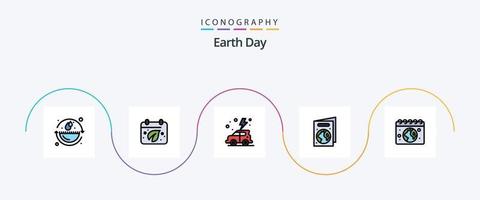 linha do dia da terra cheia de pacote de ícones plana 5 incluindo calendário. terra. terra. livro. Dia da Terra vetor