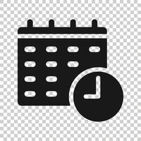 calendário com ícone de relógio em estilo simples. ilustração em vetor agenda em fundo branco isolado. agendar o conceito de negócio do planejador de tempo.
