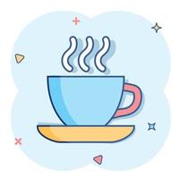 café, ícone da xícara de chá em estilo cômico. pictograma de ilustração de desenho vetorial de caneca de café. beba o efeito de respingo do conceito de negócio. vetor