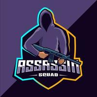 assassino com design de logotipo esport de mascote de armas vetor