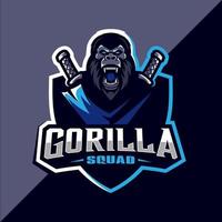 design de logotipo esportivo de mascote de gorila zangado vetor