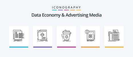 economia de dados e pacote de ícones da linha 5 de mídia publicitária, incluindo infraestrutura. estrutura. telefax. escudo. segurança. design de ícones criativos vetor