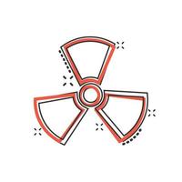 ícone de radiação nuclear em estilo cômico. ilustração em vetor radioatividade dos desenhos animados no fundo branco isolado. conceito de negócio de sinal de efeito respingo tóxico.