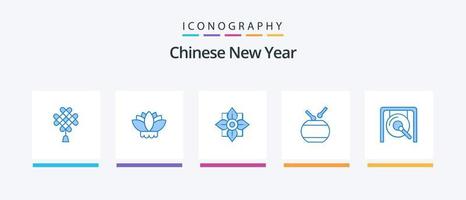 pacote de ícones do ano novo chinês azul 5, incluindo a China. gongo. decoração. chinês. celebração. design de ícones criativos vetor