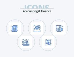 design de ícones do pacote de 5 ícones azuis de contabilidade e finanças. moedas. planejamento de serviço. auditoria. projeto. desenvolvimento vetor