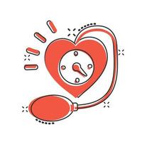 ícone de pressão arterial em estilo cômico. ilustração em vetor cartoon monitor de batimentos cardíacos em fundo isolado. conceito de negócio de sinal de efeito de respingo de diagnóstico de pulso.