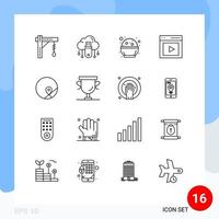 grupo de símbolos de ícone universal de 16 contornos modernos de elementos de design de vetores editáveis de dia de comunicação de nuvem de conteúdo do usuário