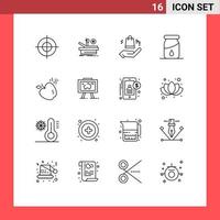 grupo de símbolos de ícone universal de 16 contornos modernos de comida de apresentação e elementos de design de vetores editáveis de queda de maçã