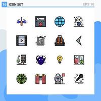 pacote de interface do usuário de 16 linhas básicas cheias de cores planas de recrutamento de globo de filme de jogo, elementos de design de vetores criativos editáveis