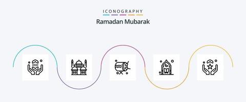 Pacote de ícones da linha 5 do Ramadã, incluindo lua. mesquita. rezar. muçulmano. anúncio vetor