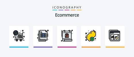 a linha de comércio eletrônico preencheu o pacote de 5 ícones, incluindo o código. armazenar. indisponível. fazer compras. Avaliação. design de ícones criativos vetor