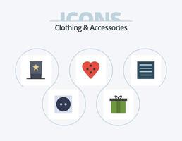 roupas e acessórios plana icon pack 5 design de ícone. acessórios de costura. costura. roupas. botão do vestido. cartola vetor